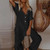 V Neck Cotton Linen Streetwear Elegant Loose Trousers Jumpsuit - Size Large