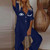 V Neck Cotton Linen Streetwear Elegant Loose Trousers Jumpsuit - Size Large