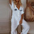 V Neck Cotton Linen Streetwear Elegant Loose Trousers Jumpsuit - Size XL