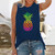 Pineapple Print Crew Neck Casual Loose Sleeveless Tshirt