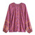 Boho Purple Floral Print Button Up Gypsy Tunic Blouse