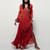 Red Floral Embroidered Tassel Tunic Casual Loose Maxi Dress