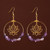 Purple Crystal Gold Round Lotus Drop Earrings