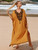 Casual Yellow Embroidered Loose Kaftan Cover Up
