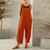 Solid Color Pocket Cotton Linen Strap Loose Jumpsuit
