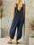 Solid Color Pocket Cotton Linen Strap Loose Jumpsuit