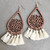 Mandala Lotus Flower Wooden Fringe Teardrop Tassel Earrings