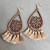 Mandala Lotus Flower Wooden Fringe Teardrop Tassel Earrings
