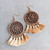 Mandala Lotus Flower Wooden Fringe Teardrop Tassel Earrings