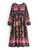 Ethnic Black Floral Chic Tie Neck Rayon Maxi Dress
