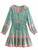 Vintage Green Floral Print Rayon Chic Long Sleeve Mini Dress