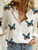 Women Elegant Button Lapel Long Sleeve  Blouse - size L