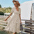 Striped Elegant Lantern Sleeve Ruffle Midi Dress