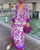Abstract Lantern Sleeve O-neck Summer Maxi Dress