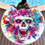 3D Sugar Skull Printed Fabric Round Beach Towel