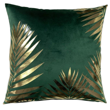 Foil Printing Shiny Leaf Velvet Cushion - Ishka