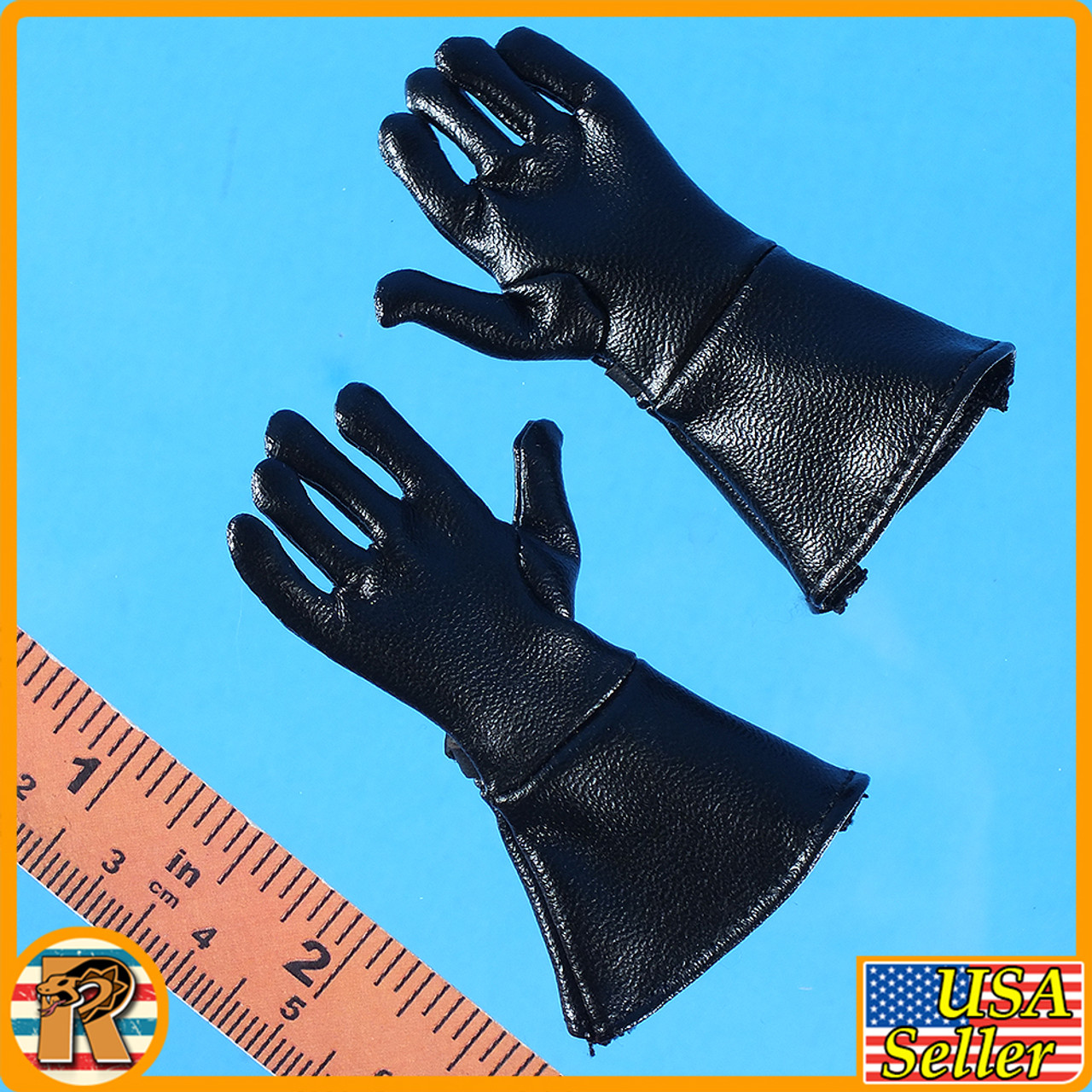 WWII Soviet Ace Pilot - Black Leather Gloves #1 - 1/6 Scale -
