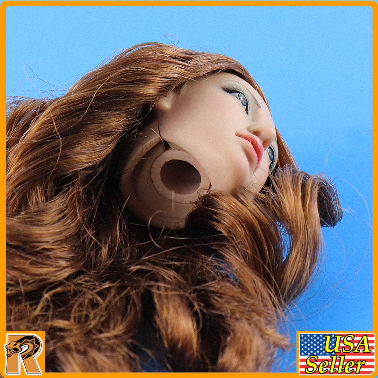 S39 - Suntan Female Head w/ Brown hair - 1/6 Scale -