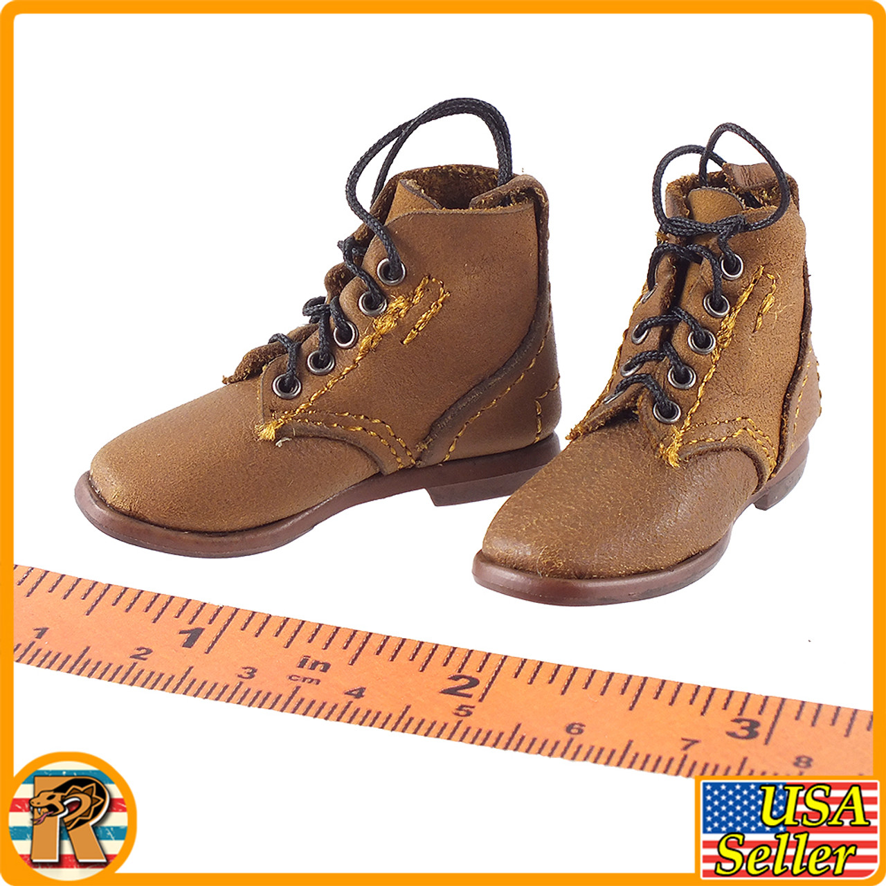 WWII 1944 Ronan-do - Leather Boots (for Feet) - 1/6 Scale -