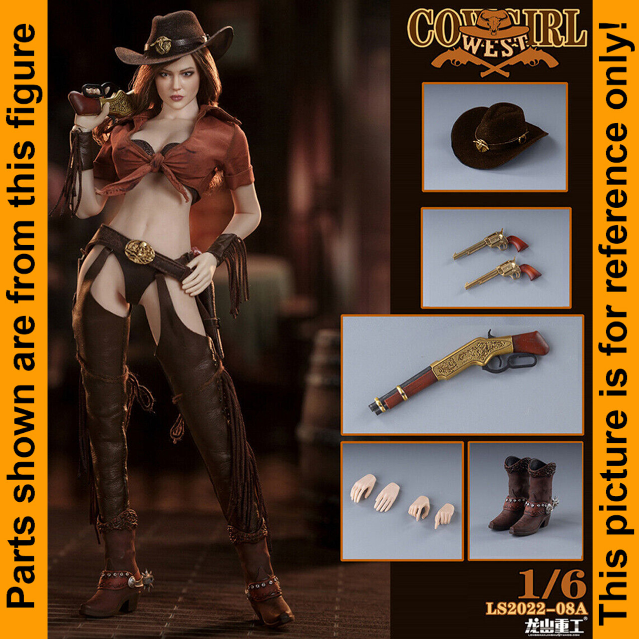 Western Cowgirl A - Brown Leather Gauntlets - 1/6 Scale -