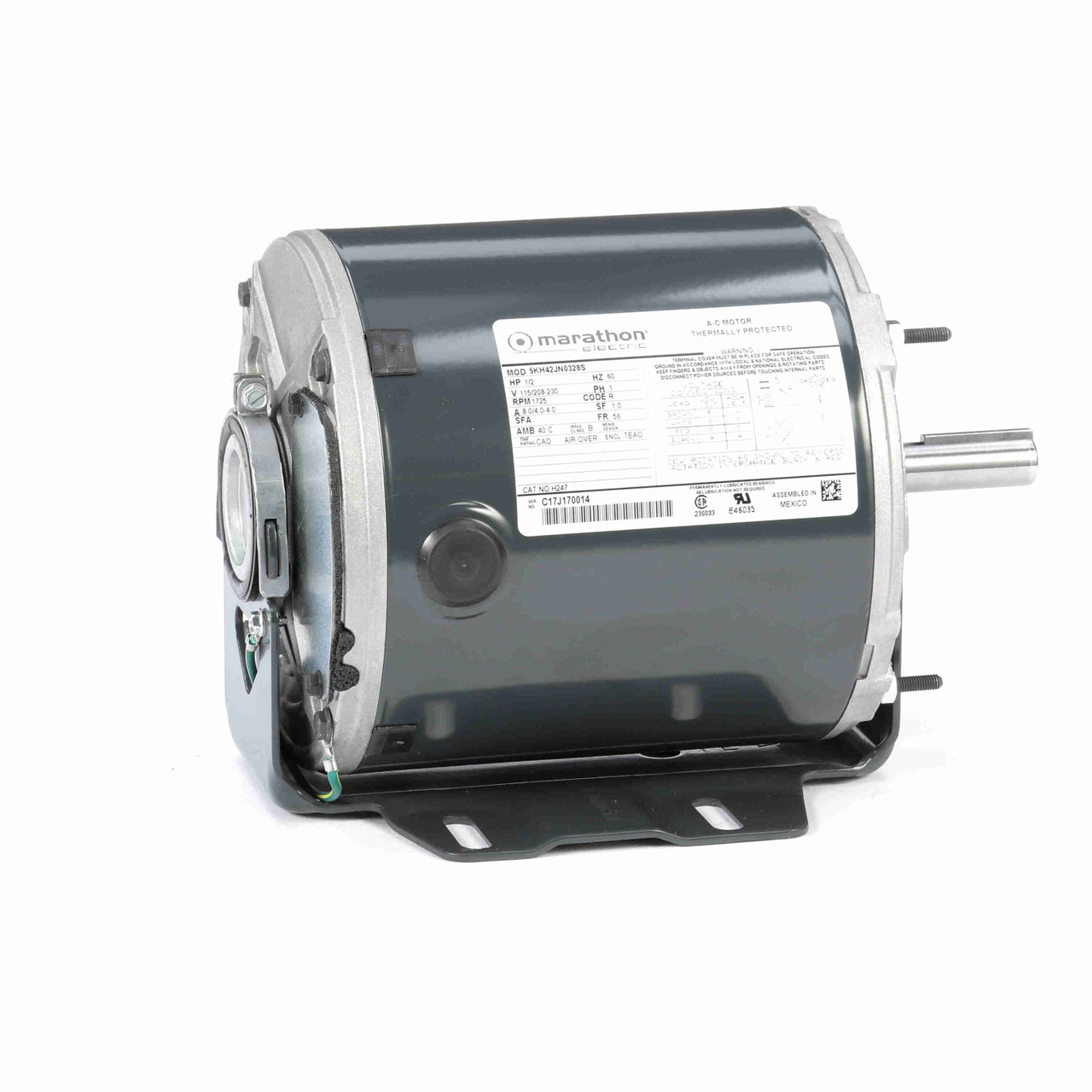 H247, 1/2 Hp, 1800 Rpm, 56 FR, 115/208-230 Vac, 1 PH, TEAO, Resilient Base-Thru Bolt, Farm Duty, Auto Overload, 5KH42JN0328S.
