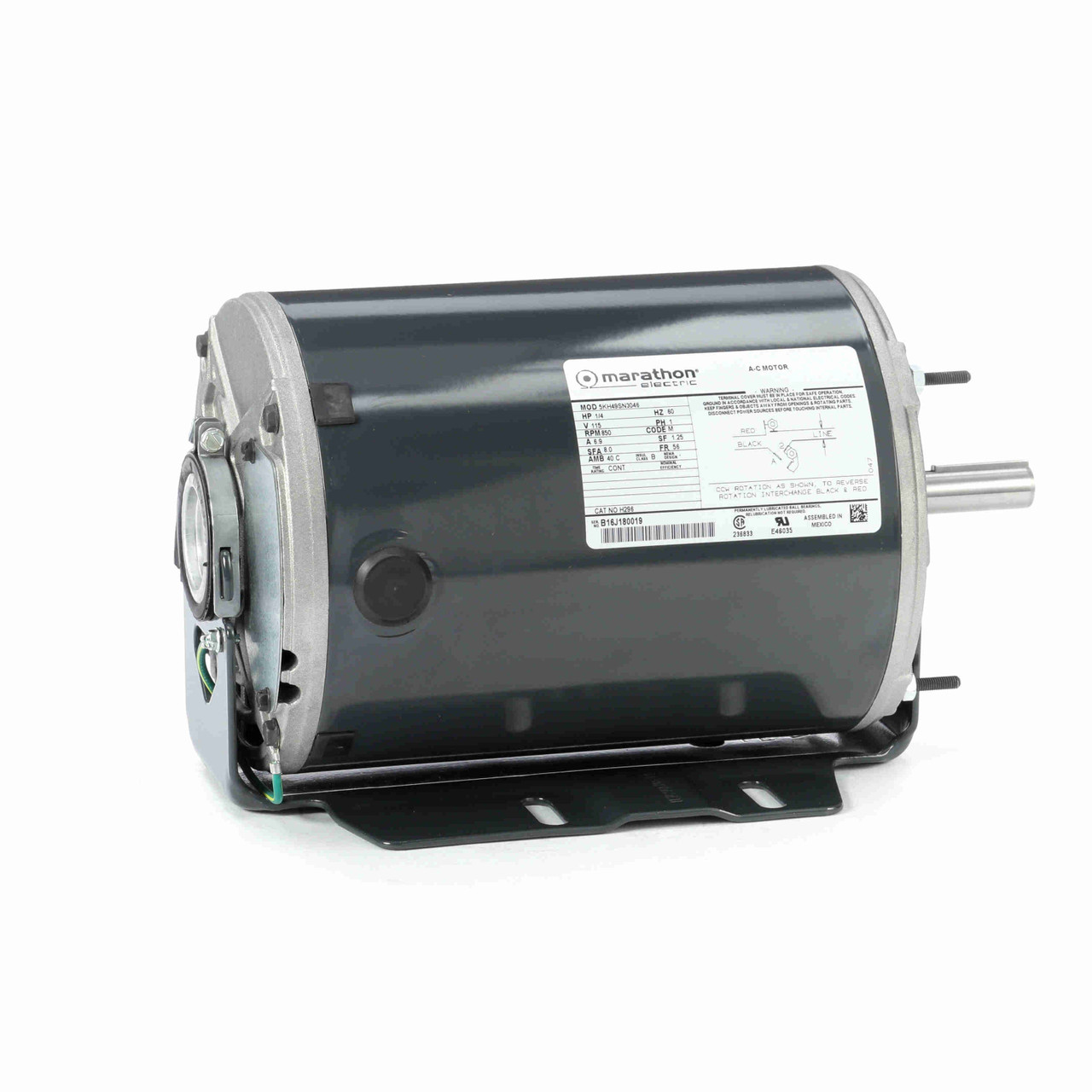 H296, 1/4 Hp, 850 Rpm, 56 FR, 115 Vac, Split PH, Dripproof, Resilient Base, Fan and Blower, HVAC, No Overload, 5KH49SN3046.
