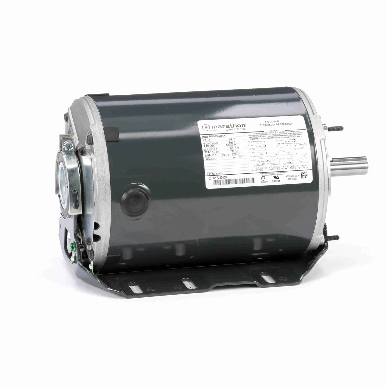 K1415 1 1/2 Hp, 1800 Rpm, 56H FR, 208-230/460 Vac, 3 PH, Dripproof, Resilient Base, Fan Power Motor, Auto over load, 5K49PN4088X. K1415 1 1/2 Hp, 1800 Rpm, 56H FR, 208-230/460 Vac, 3 PH, Dripproof, Resilient Base, Fan Power Motor, Auto over load, 5K49PN4088X.