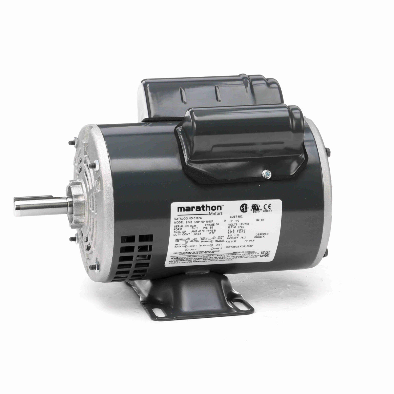 C167A, 1/2 Hp, 1800 Rpm, 56 FR, 115/230 Vac, 1 PH, Dripproof