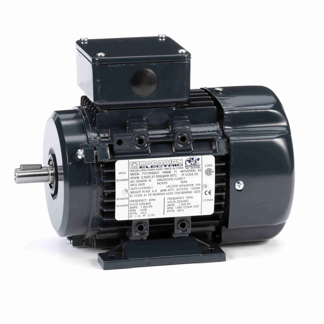 R307, 1/2-.37 Hp, 1800 Rpm, 71 FR, 230/460 Vac, 3 PH, TEFC, Rigid
