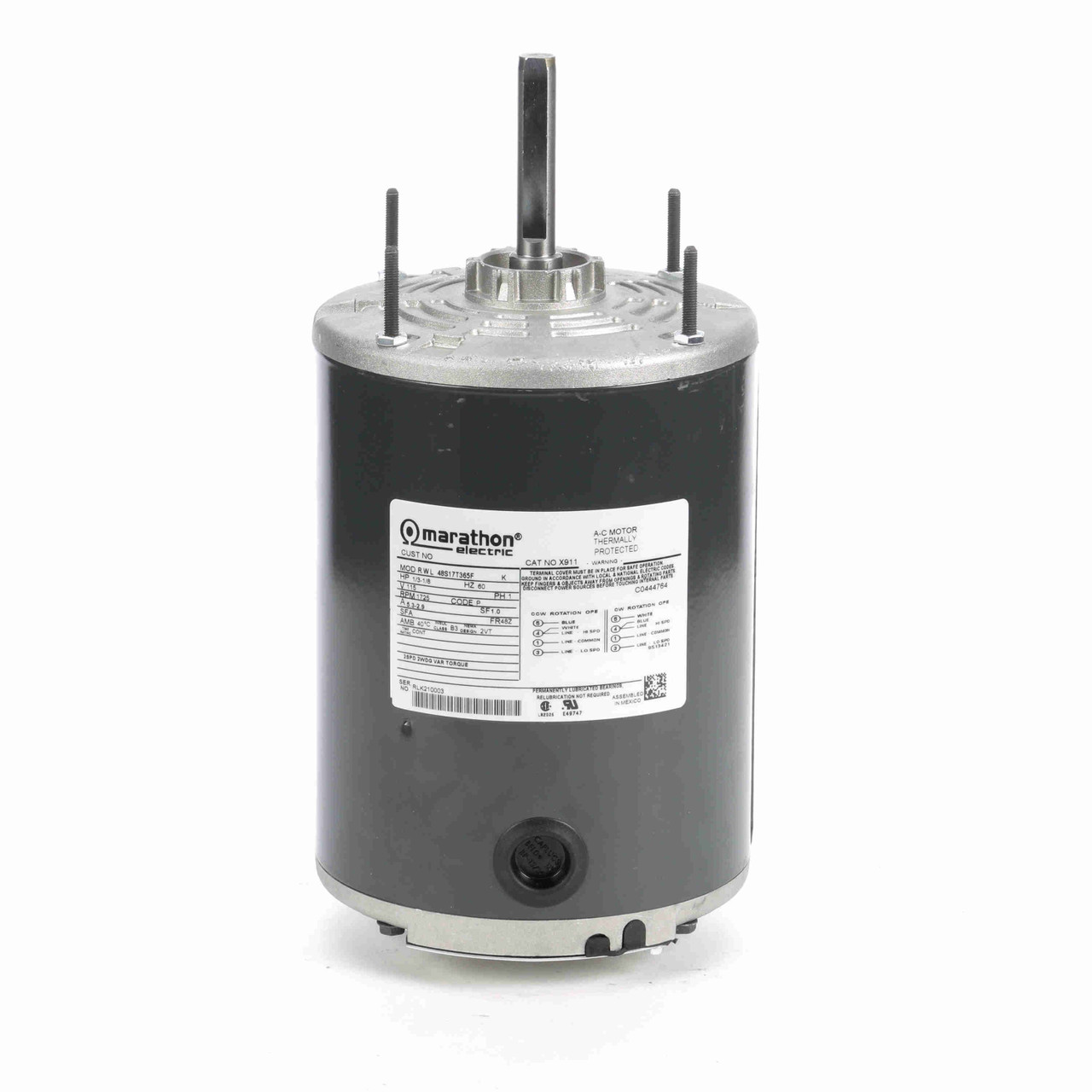 X911, 1/3 Hp, 1800/1200 Rpm, 48YZ FR, 115 V, 1 PH, TEAO, Direct Drive-Thru Bolt, Farm Duty, Auto Overload 48S17T365.