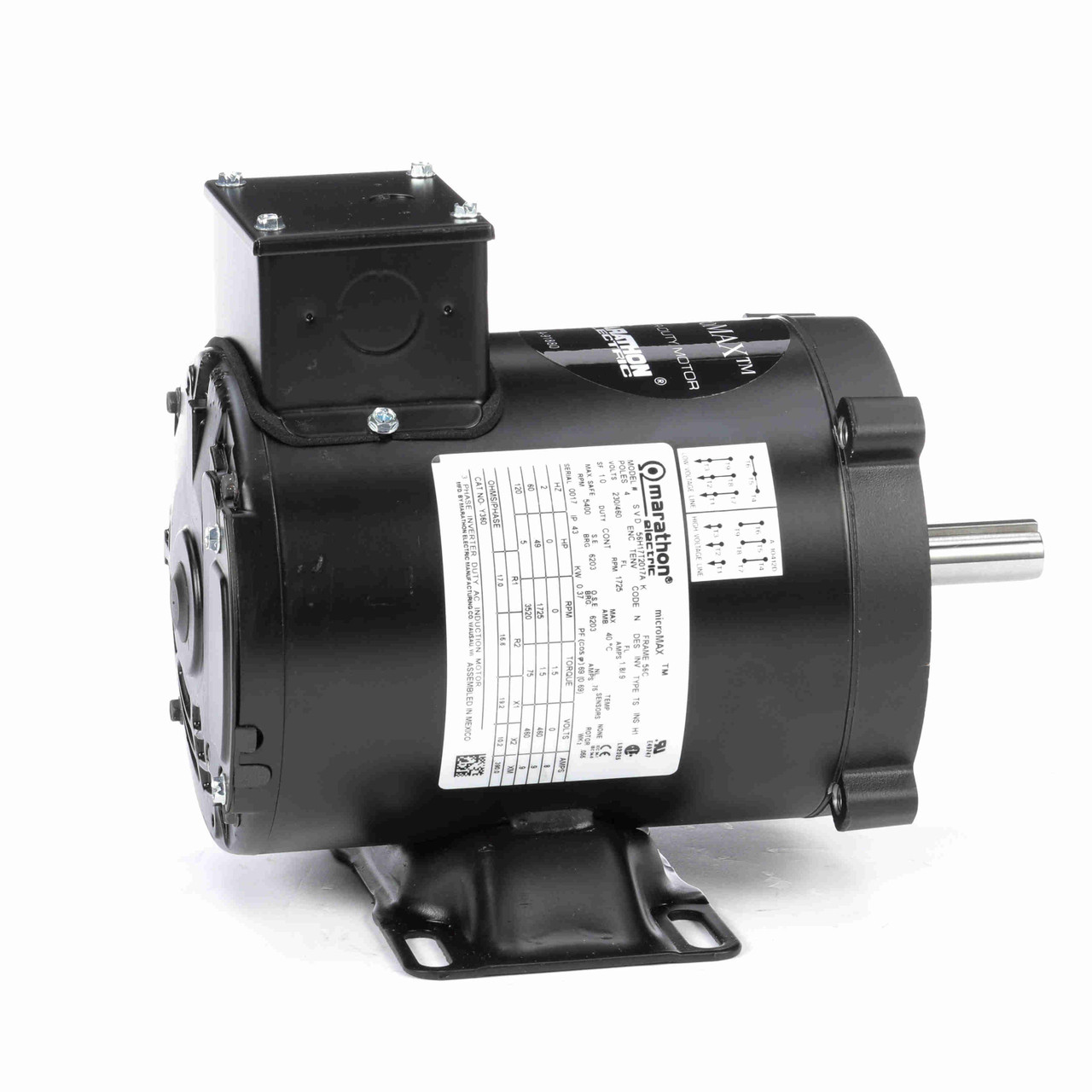 Y360, 1/2 Hp, 1800 Rpm, 56C FR, 230/460 Vac, 3 PH, TENV, C-Face