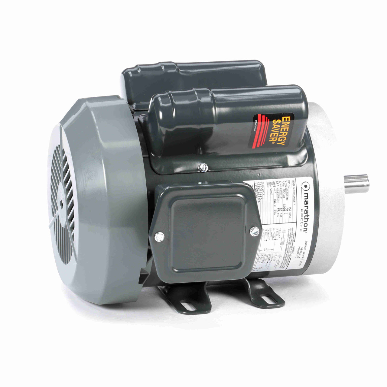 Marathon Electric E255, 1/3 Hp, 1800 Rpm, 56C FR, 110-120/200-240 V, 1 PH, TEFC, C-Face, Rigid Base, General Purpose, Manual Overload, 5KCR46JN0087Y