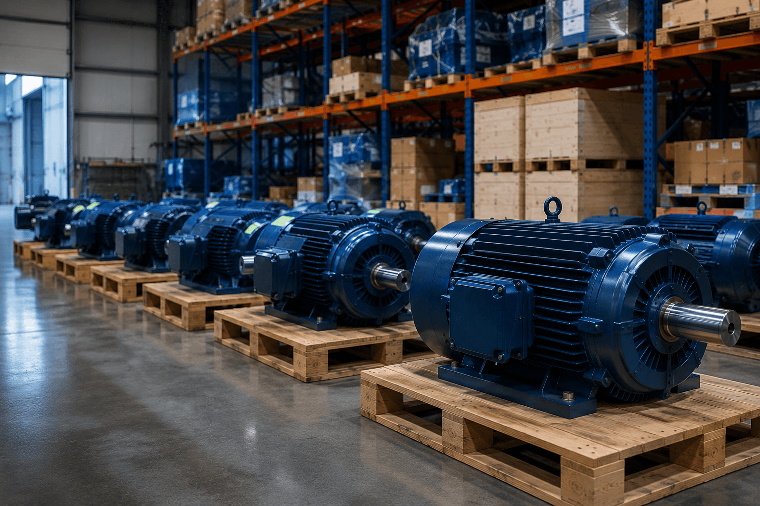 Industrial electric motors in a clean warehouse