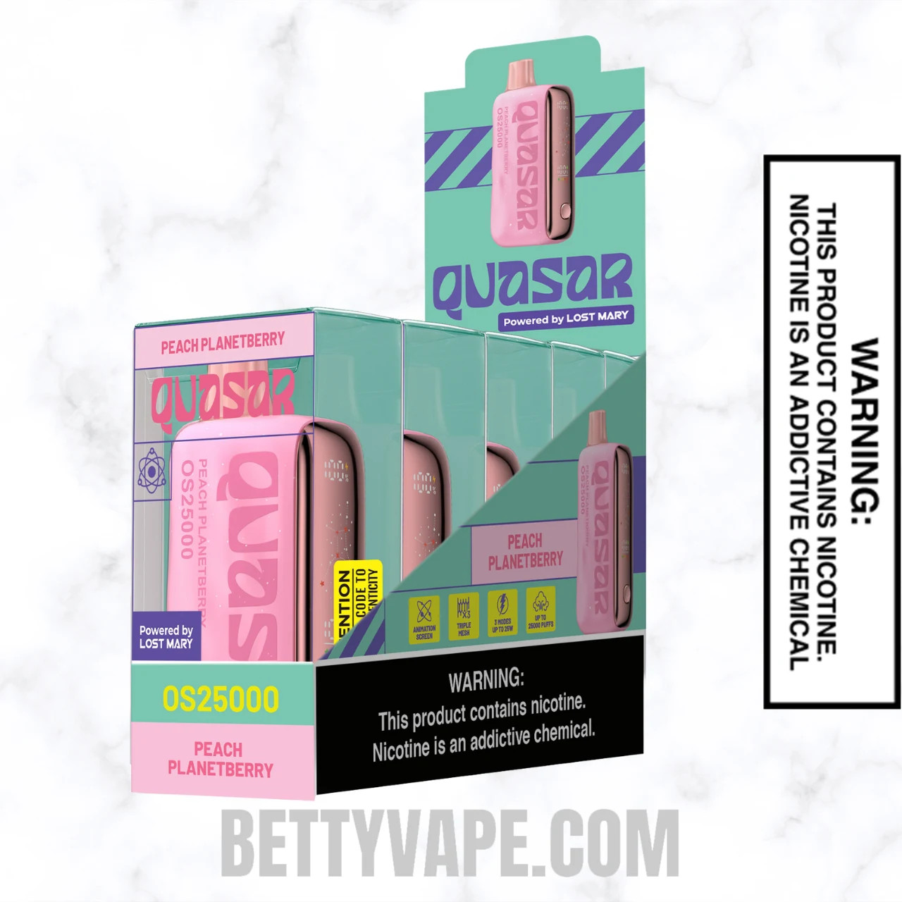 Peach Planetberry Lost Mary Quasar OS25000 Disposable Vape with pack of 5