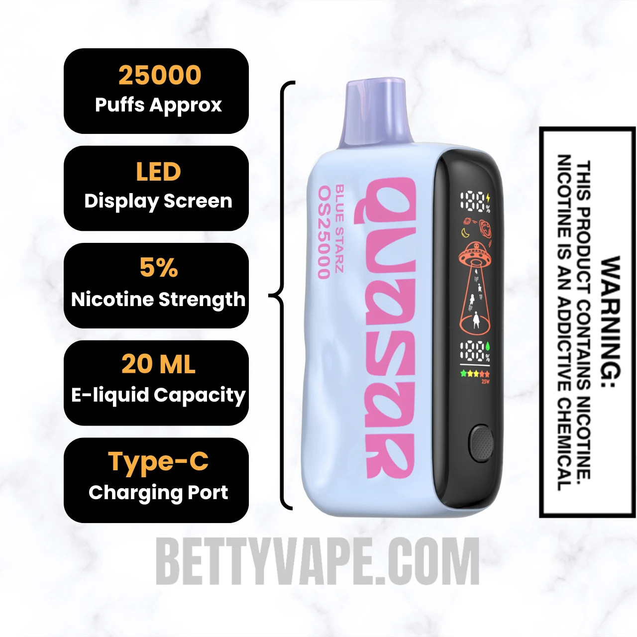 Blue Starz Lost Mary Quasar OS25000 Diposable Vape Specifications