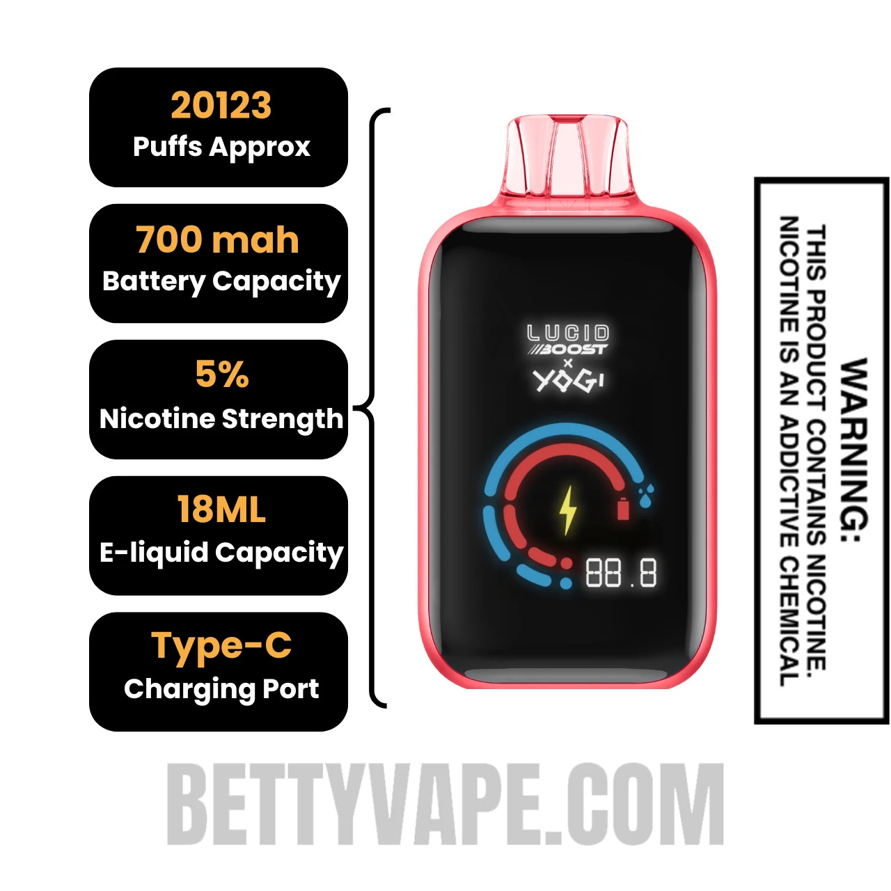 Cherry Lemon Ice Lucid Boost X Yogi 20123 Disposable Vape Specifications