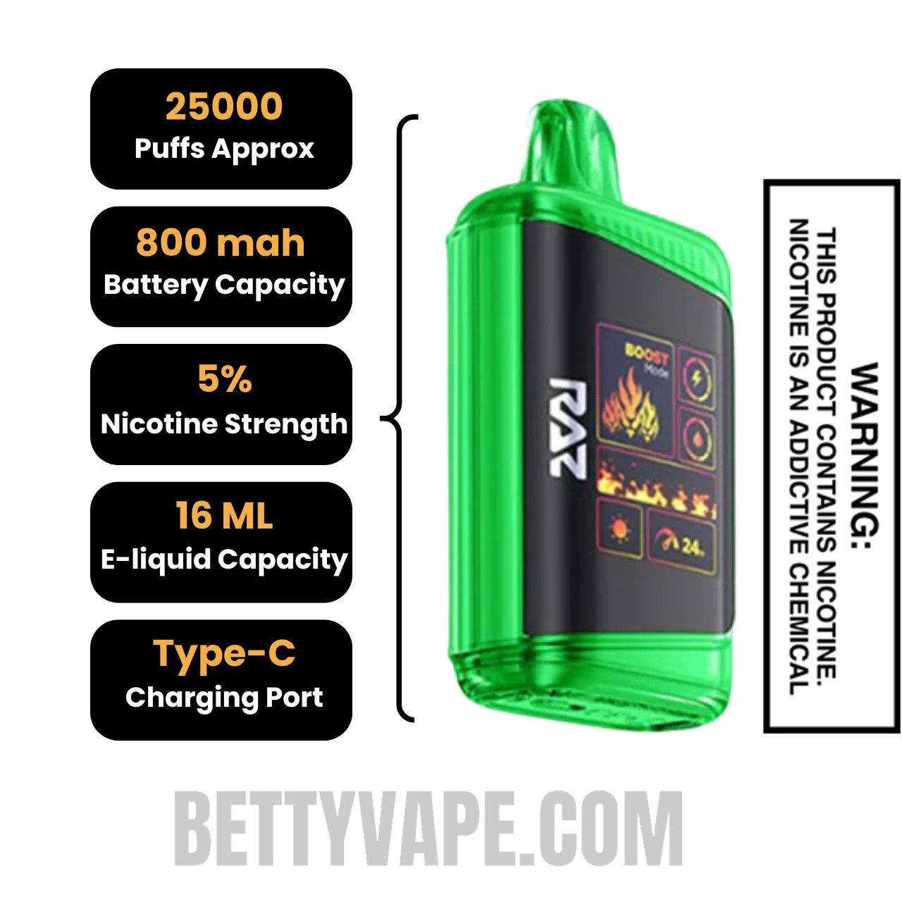 Sour Raspberry Watermelon RAZ DC25000 Disposable Vape Specifications