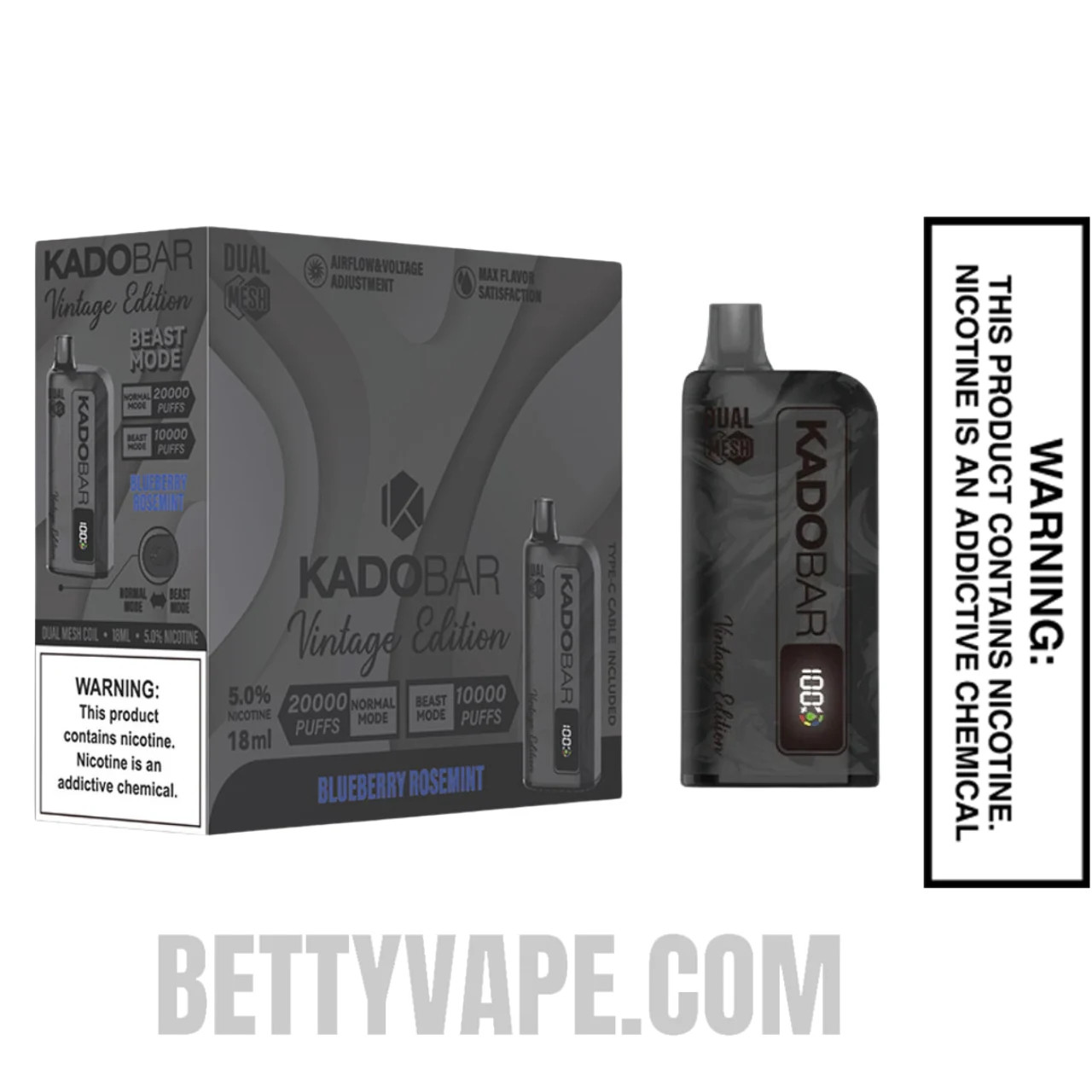Blueberry Rosemint Kado Bar Vintage Edition 20000 Puffs Disposable Vape With Bundle Pack