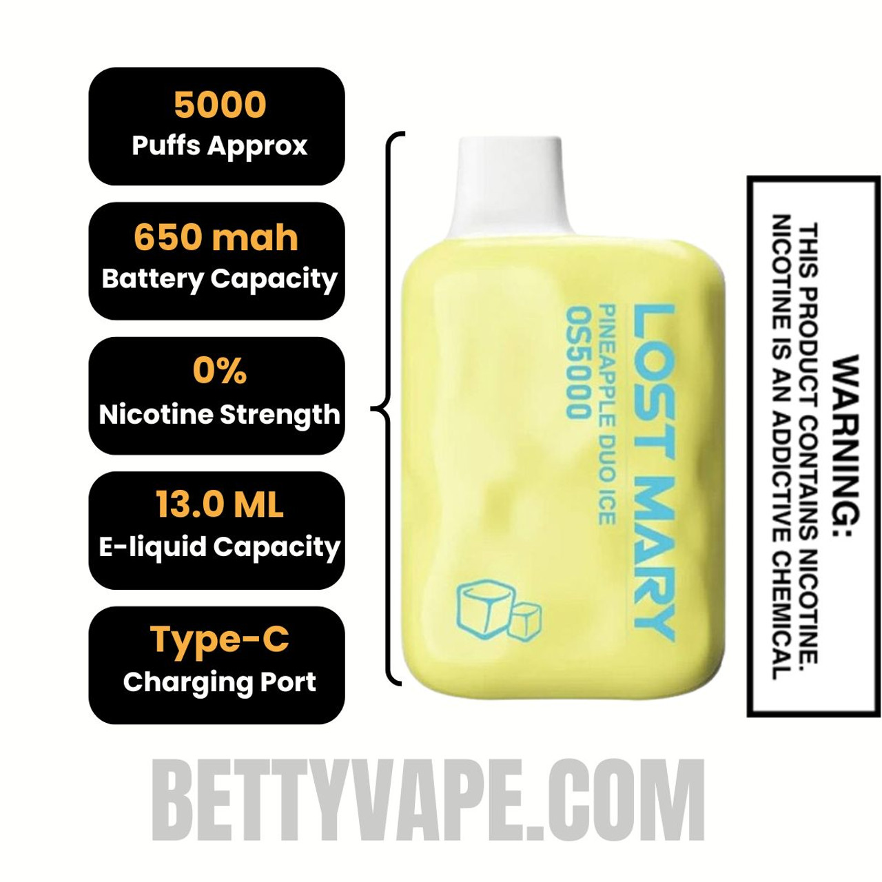 Pineapple Duo Ice Lost Mary OS5000 Frozen edition Vape Specifications