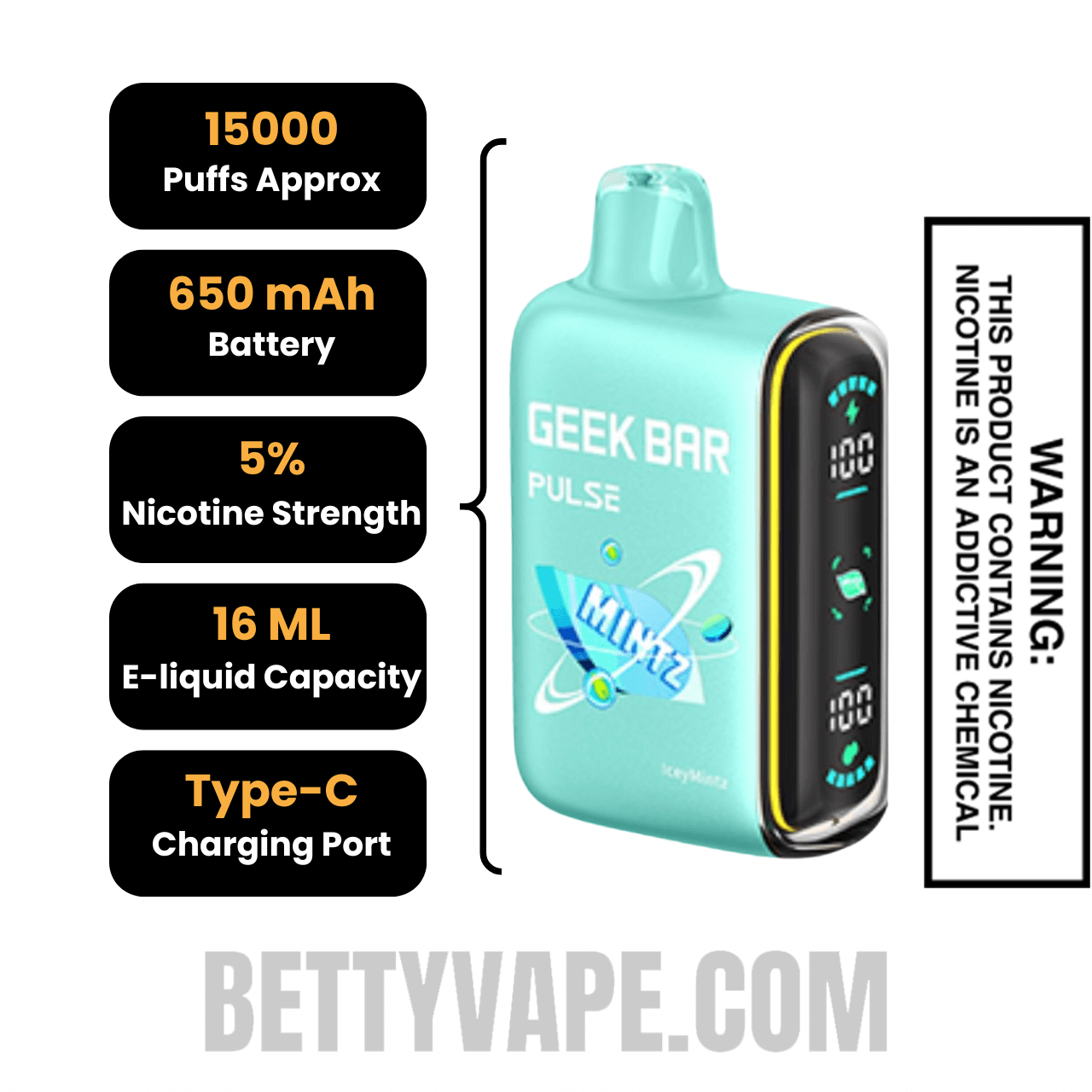 Iceymintz Geek Bar Pulse Disposable Vape Specifications