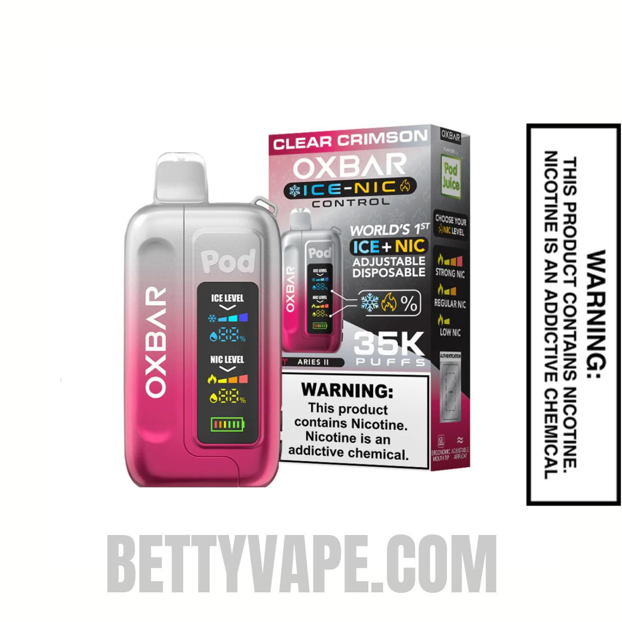 Clear Crimson OXBAR Ice-Nic Control Disposable Vape With Package Box