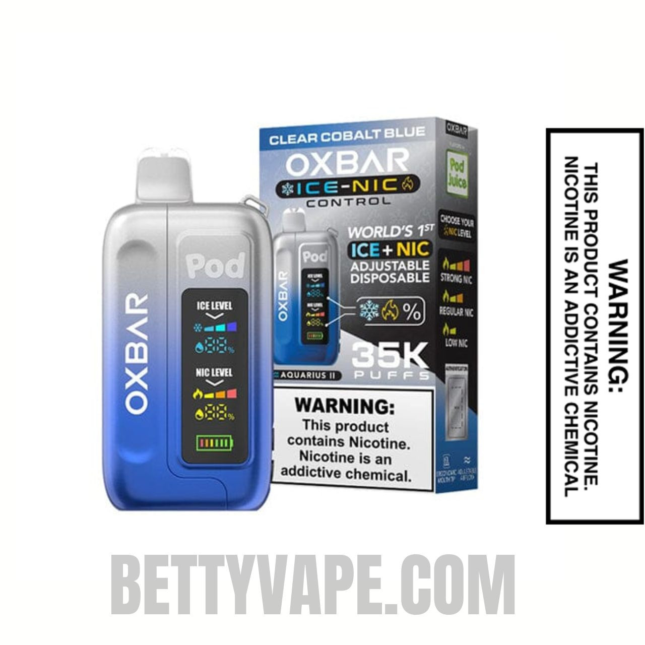 Clear Cobalt Blue OXBAR Ice-Nic Control Disposable Vape With Package Box