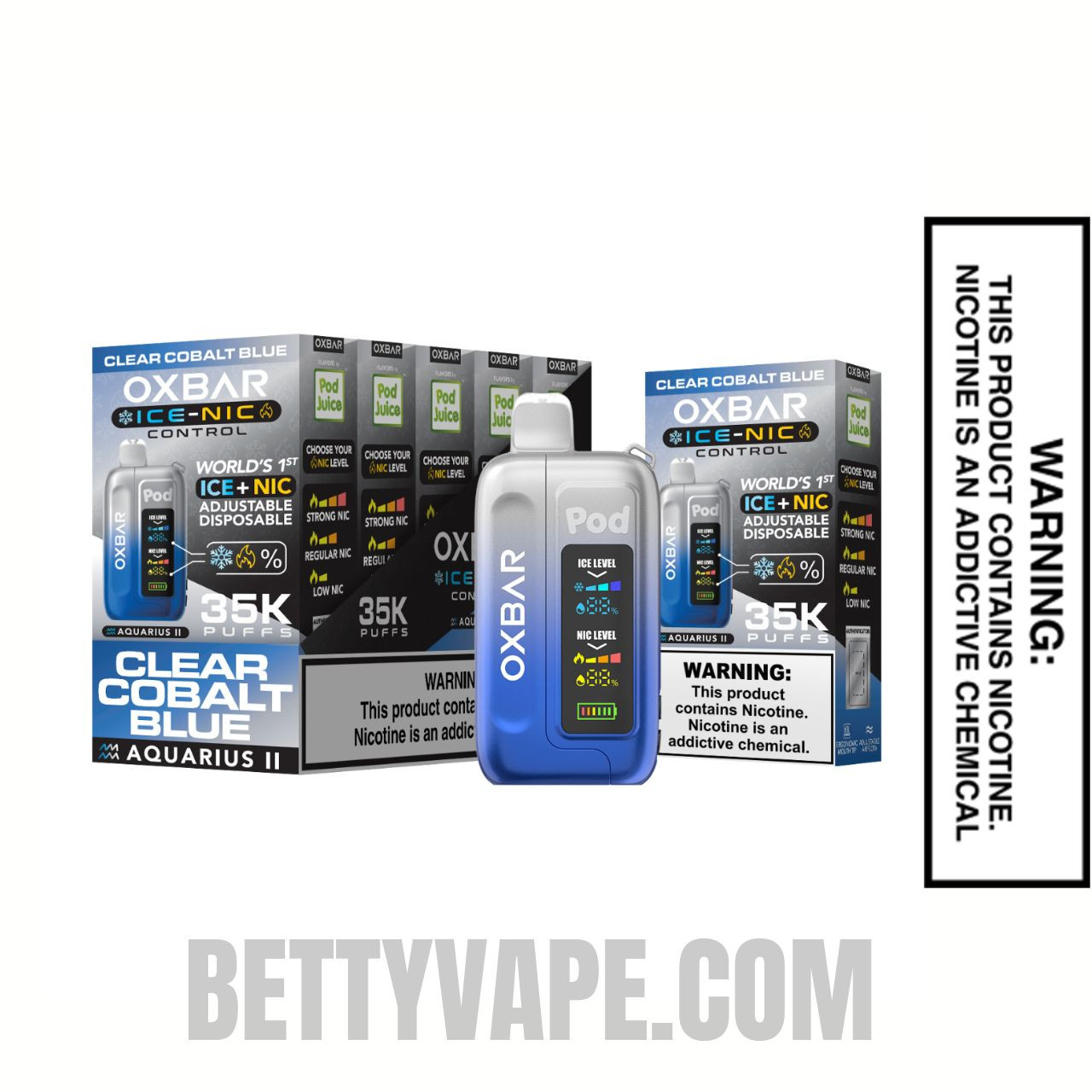 Clear Cobalt Blue OXBAR Ice-Nic Control Disposable Vape With Bundle Pack