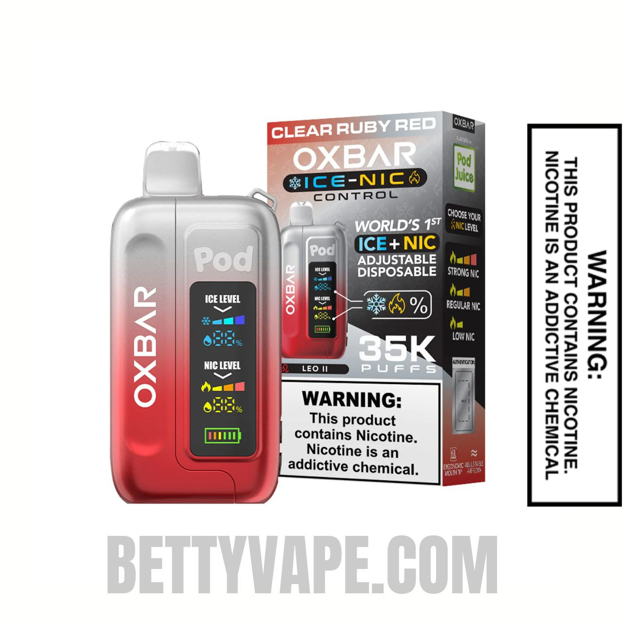 Clear Ruby Red OXBAR Ice-Nic Control Disposable Vape With Package Box