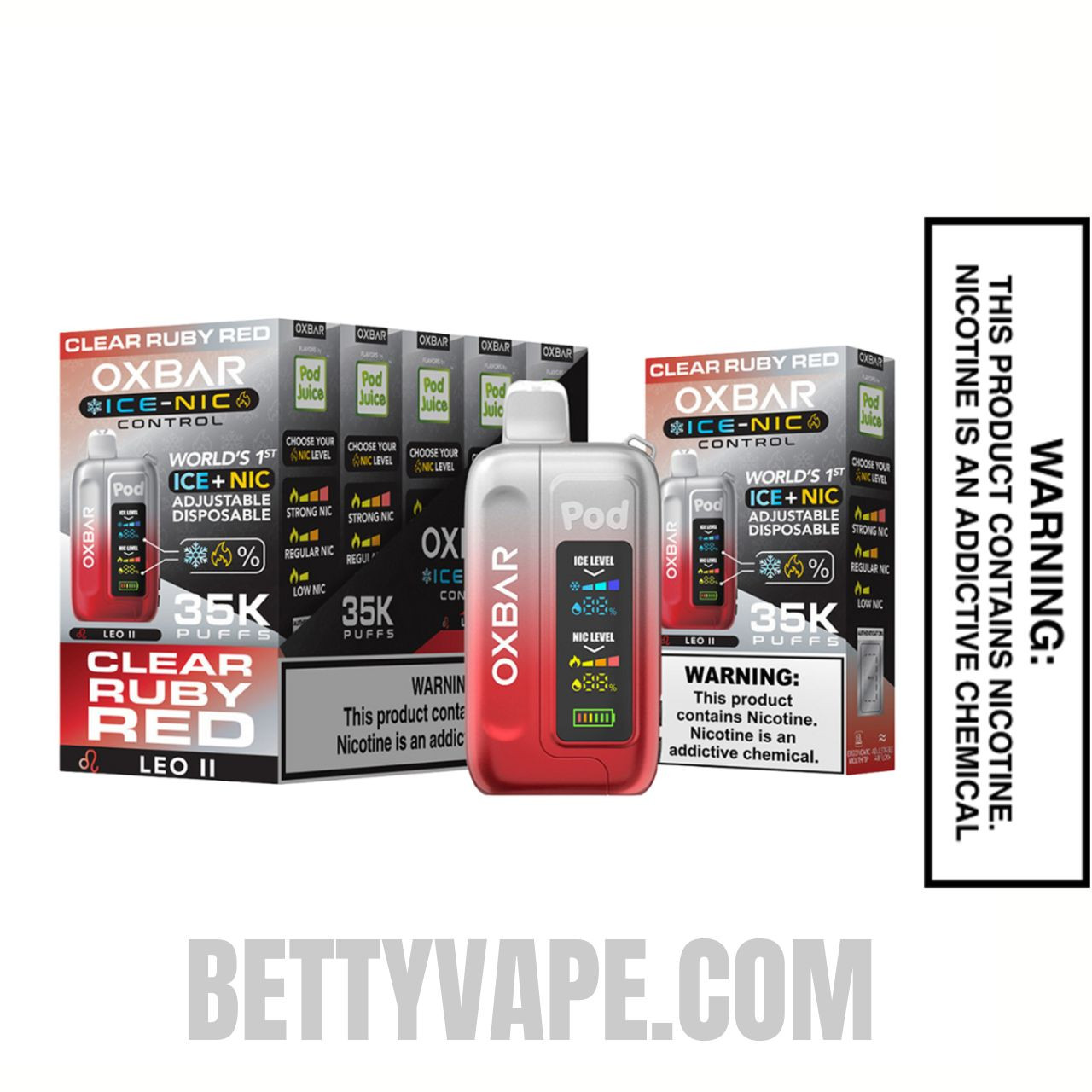 Clear Ruby Red OXBAR Ice-Nic Control Disposable Vape With Bundle Pack