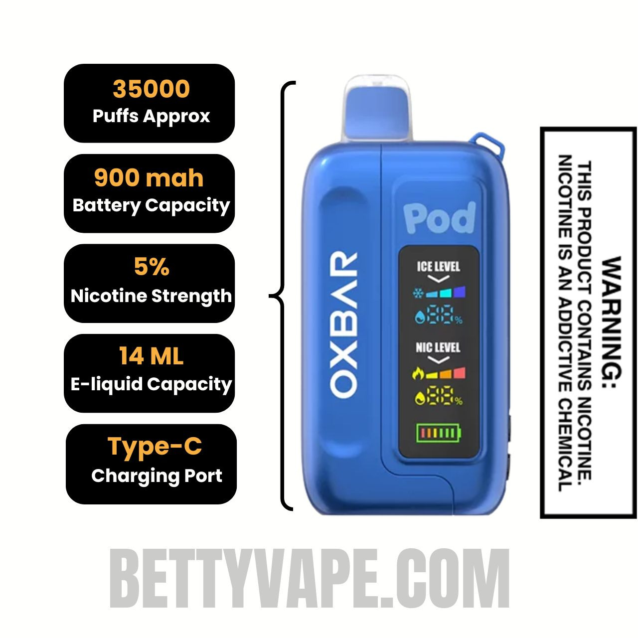 Jolly Blue Pop OXBAR Ice-Nic Control Disposable Vape Specifications