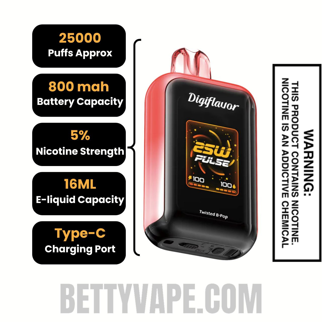 Twisted B Pop Digiflavor Sky 25K Vape  Specifications