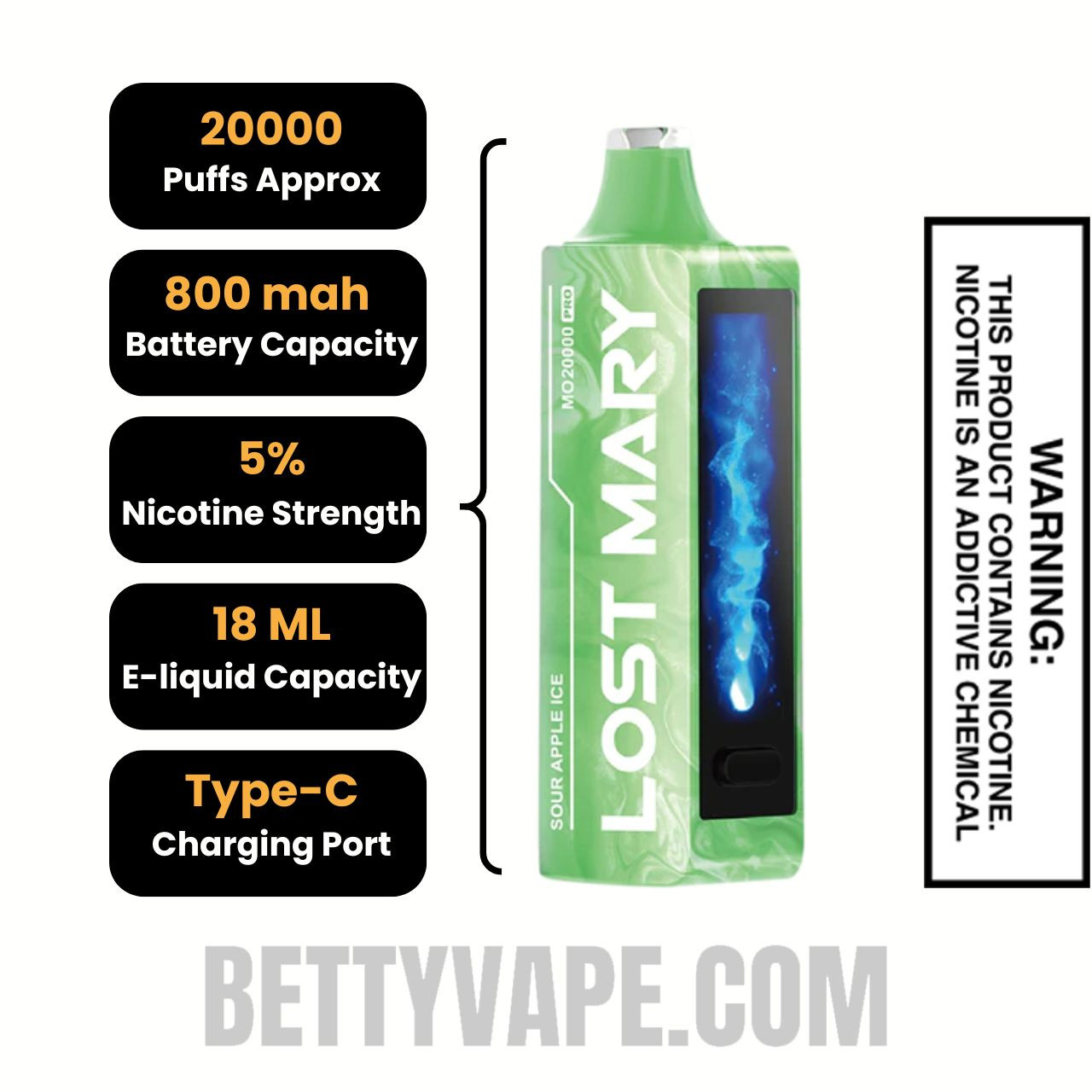 Apple Ice Lost Mary MO20000 PRO Disposable Vape Specifications