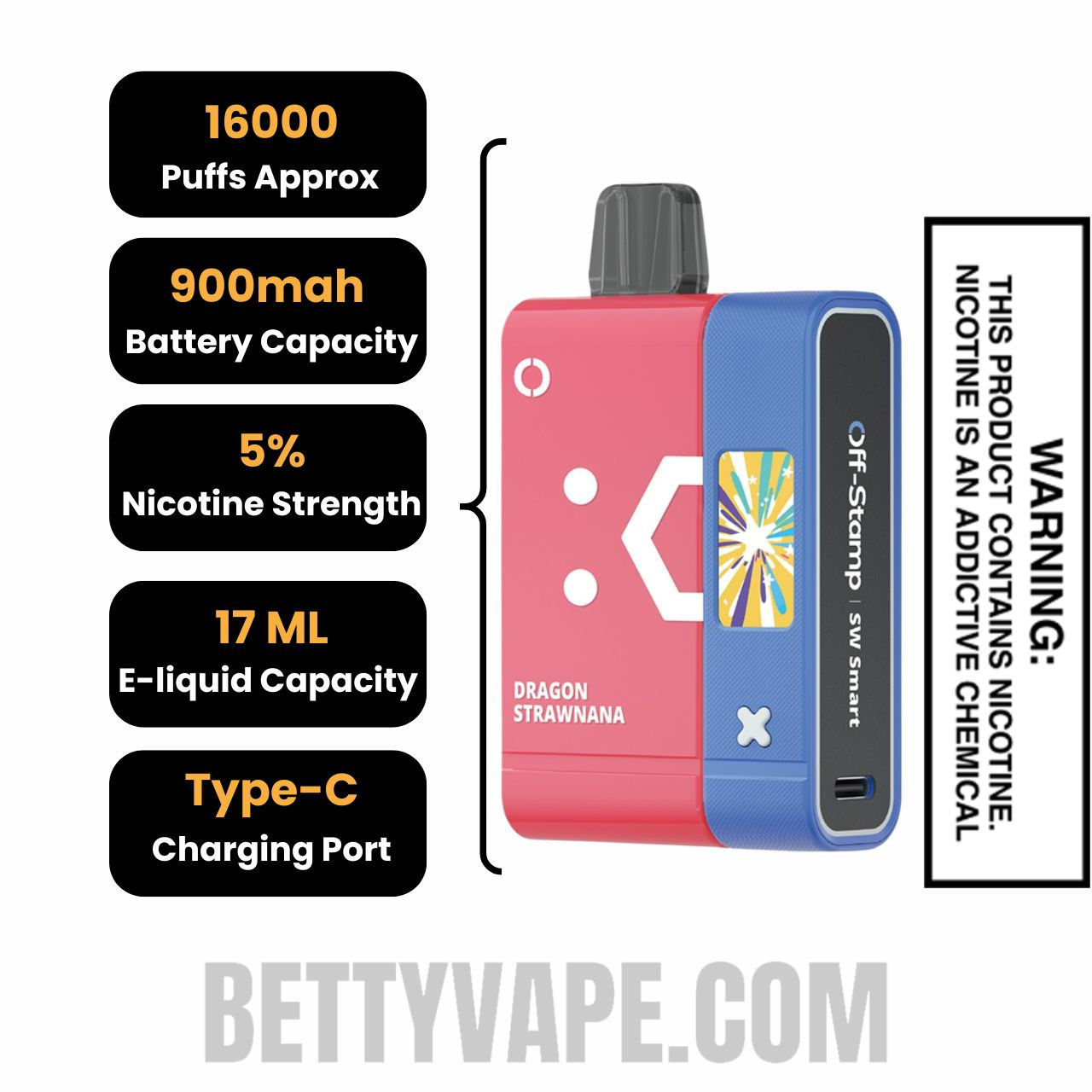 Dragon Strawnana Off Stamp SW16000 Disposable Vape Kit  Specifications