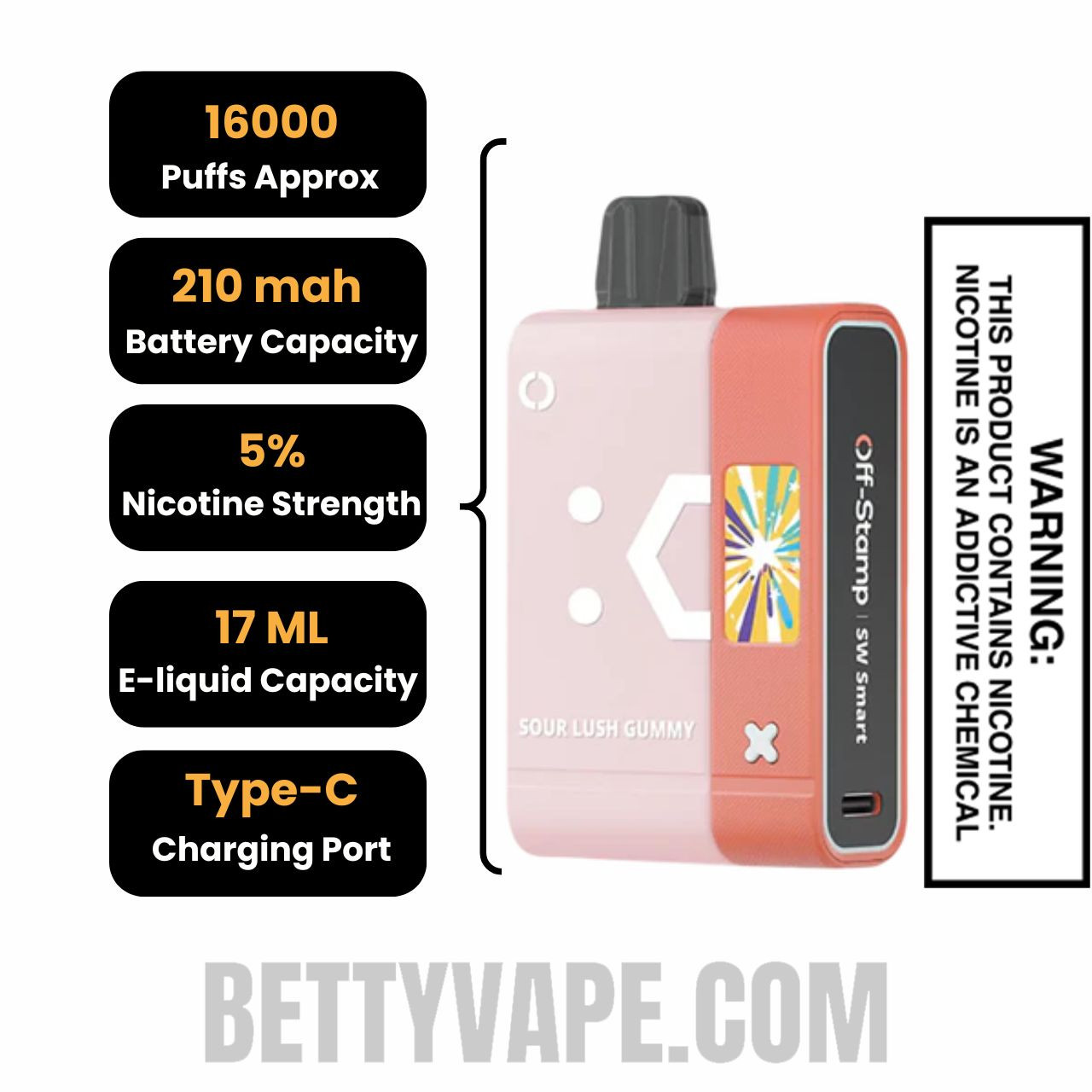 Sour Lush Gummy Off Stamp SW16000 Disposable Vape Kit Specifications